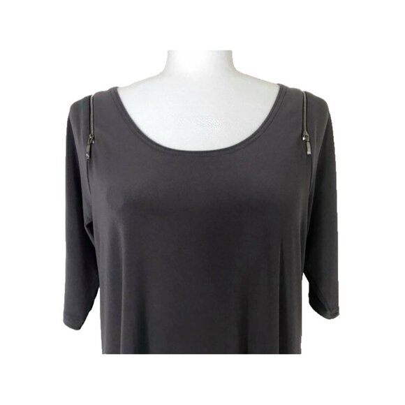 SYMPLI Tunic Blouse Top Size 10 Gray Stretchy Jersey Knit Zippered Shoulders EUC - Picture 2 of 8